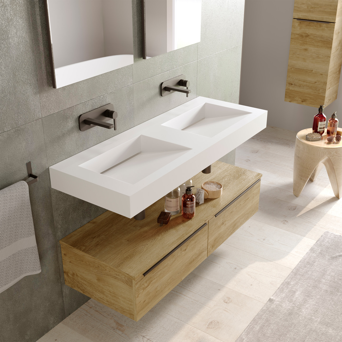Mueble con lavabo encastrado con 2 cajones y tiradores para baño con MDF de  120 cm Landes Coycama
